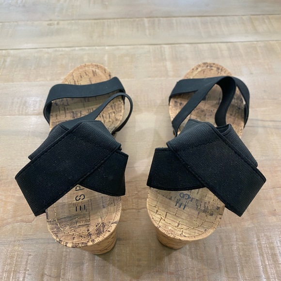 ESPIRIT black espadrille platform slide on wedge cork heel shoes - Picture 10 of 12